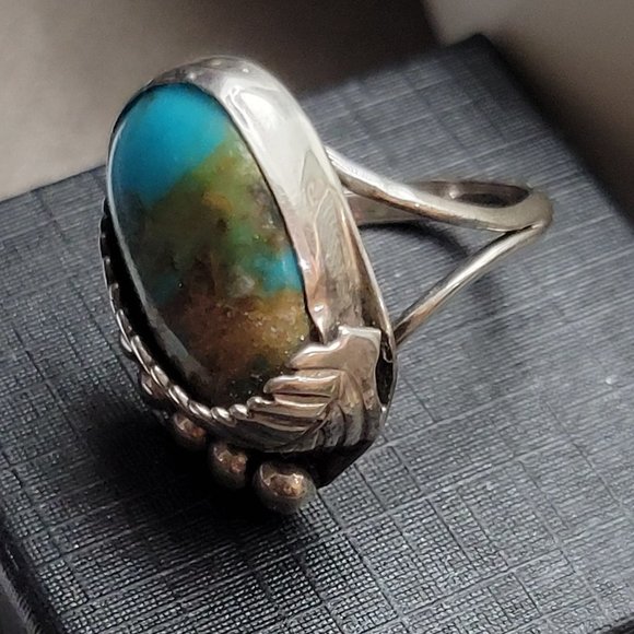 Antique Southwest Ring Blue Gem Nevada Turquoise GENUINE NAVAJO ZUNI  ART - Picture 11 of 12